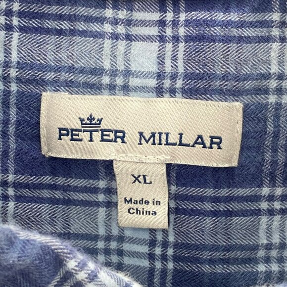 Peter Millar Button Down Long Sleeve Blue Plaid Shirt Men's Size XL - Picture 2 of 4